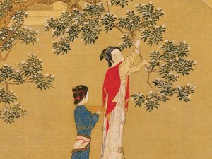 十五汉宫春晓图图片——中国风工笔重彩仕女画，绢本设色，纵 30.6 厘米，横 574.1 厘米