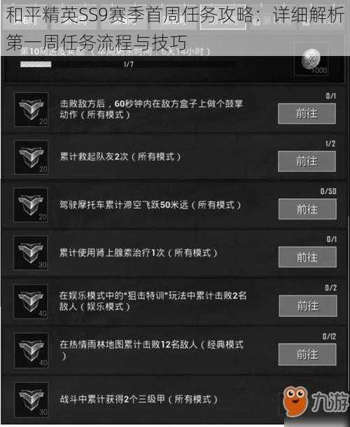 和平精英SS9赛季首周任务攻略：详细解析第一周任务流程与技巧