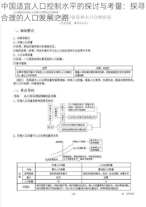 中国适宜人口控制水平的探讨与考量：探寻合理的人口发展之路