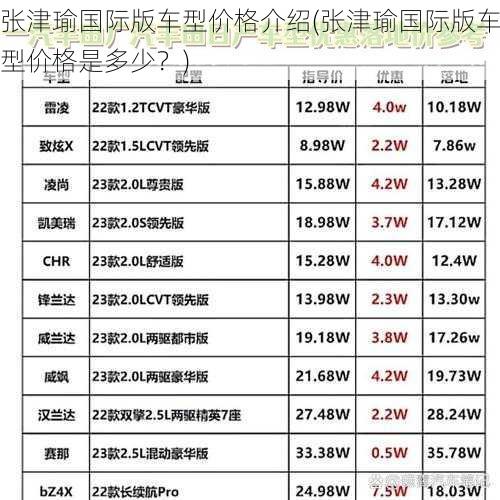 张津瑜国际版车型价格介绍(张津瑜国际版车型价格是多少？)