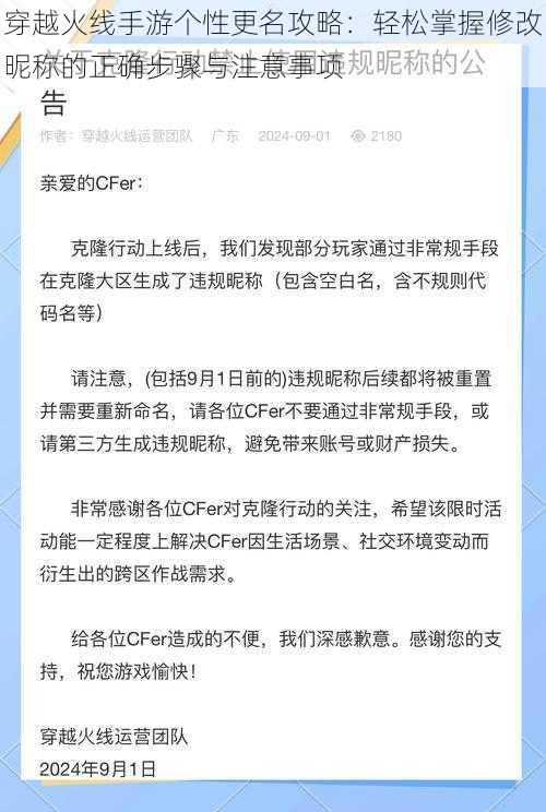 穿越火线手游个性更名攻略：轻松掌握修改昵称的正确步骤与注意事项