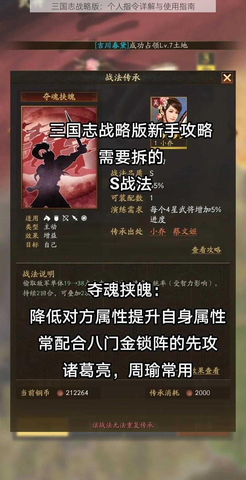 三国志战略版：个人指令详解与使用指南