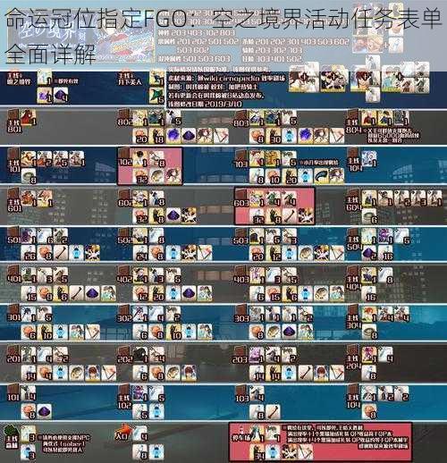 命运冠位指定FGO：空之境界活动任务表单全面详解