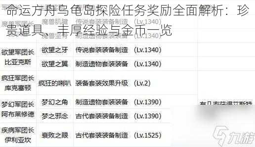 命运方舟乌龟岛探险任务奖励全面解析：珍贵道具、丰厚经验与金币一览